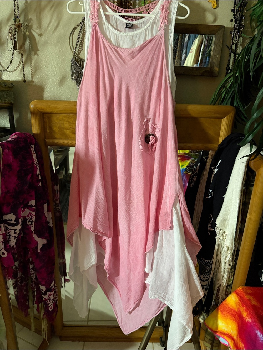 NWOT Women’s Pink Layered Tank Dress with White Underlayer